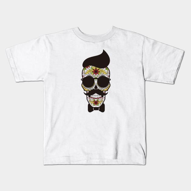 Sugar Skull Mexican Hipster Kids T-Shirt by Foxxy Merch